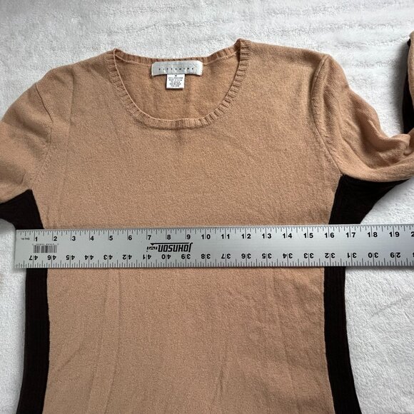 Collection Fifty Nine Womens Camel Black Colorblock 100% Cashmere Sweater Medium - Picture 6 of 7